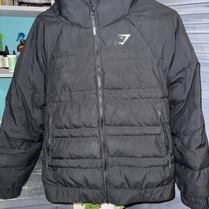 Gymshark Black Puffer Jacket with Logo